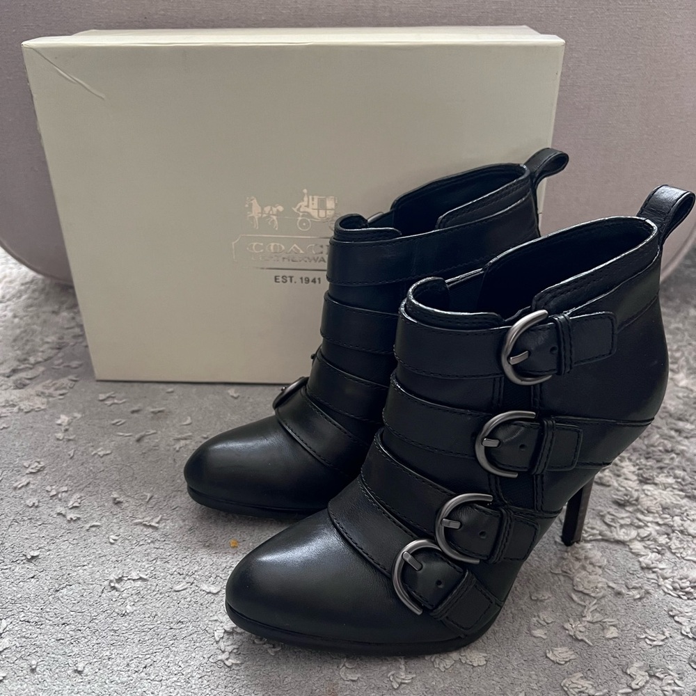 Coach “Tessie” Strappy Ankle Boot Leather Bootie